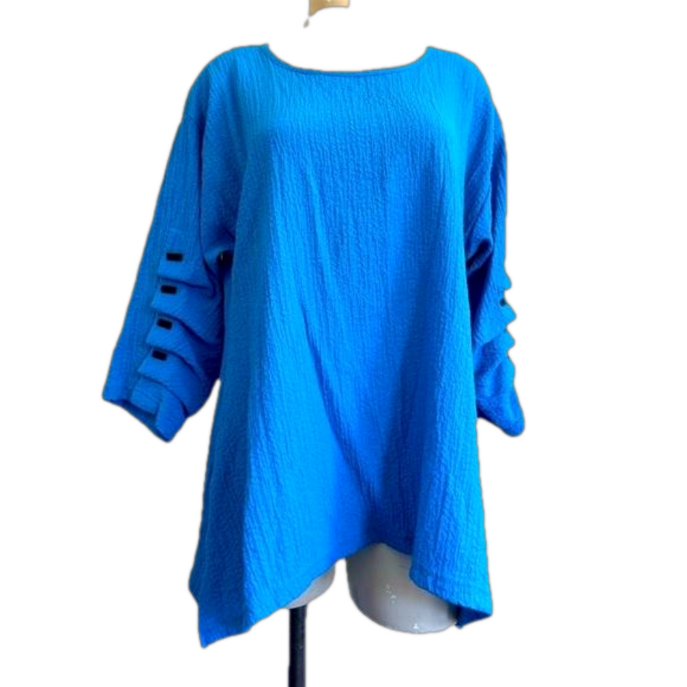 Yushi Turquoise Blue Crinkled top/ blouse  LARGE